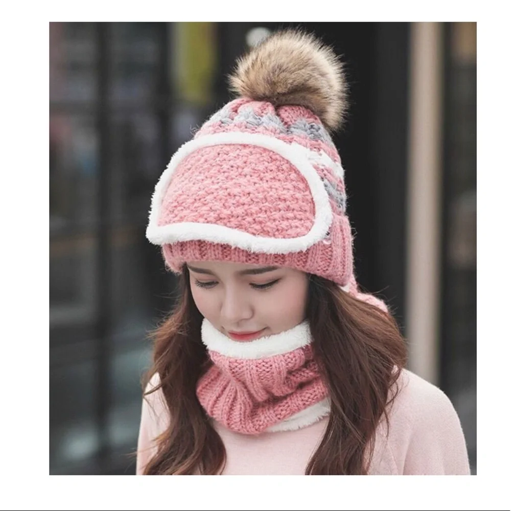 KNIT BEANIE HAT MASK NECK WARMER SCARF